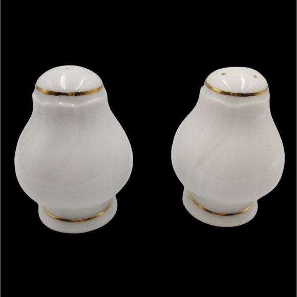 VTG Polfa Poland Salt and Pepper Shakers White with Gold Trim - Picture 3 of 8